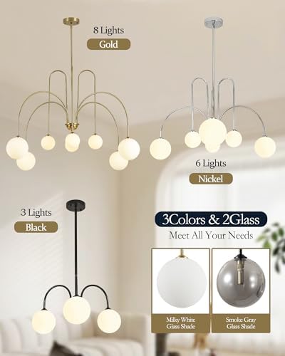 Modern Black Chandelier, 3 Light Mid Century Sputnik Chandeliers, Dining Room...