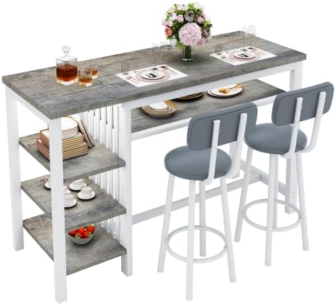 DKLGG 3-Piece Bar Table and Chairs Set, Counter Height Dining Table Set with ...