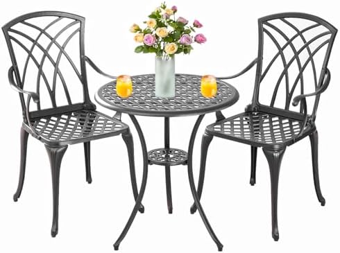 Bistro Set 3 Piece Outdoor,Cast Aluminum Outdoor Bistro Set,All Weather Bistr...