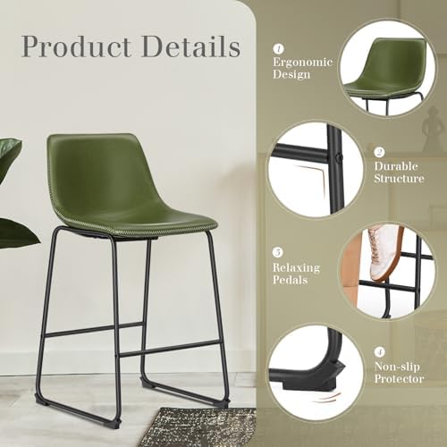 DUMOS Bar Stools Set of 4, Faux Leather Counter Height Bar Chairs for Pub