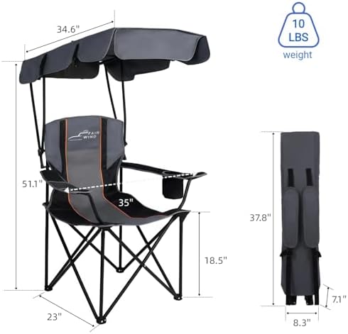 FAIR WIND 2 Pack Portable Canopy Camping Chair 380 LBS Capacity Heavy Duty Ov...