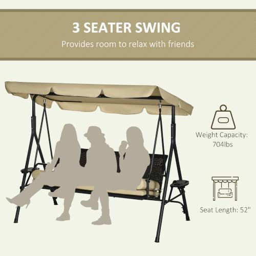 Outsunny 3-Seat Patio Swing Chair Swing Bench Adjustable Shade Rattan Seat