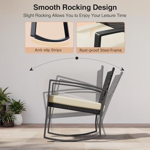 Qsun 3 Pieces Porch Furniture Set Patio Rocking Bistro Set Outdoor Patio Chai...