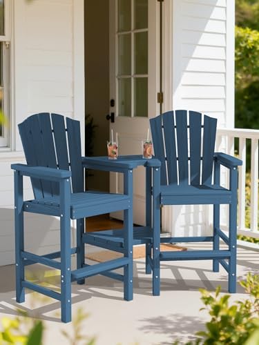 KINGYES Tall Adirondack Chair Set of 2 with Double Connecting Trays, Blue
