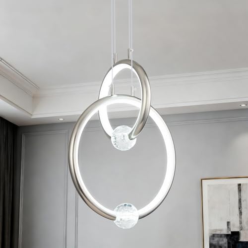 Modern Chandelier 2 Ring Nickel Color Pendant Light Fixture,Dimmable LED Pend...