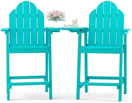 LUE BONA Tall Adirondack Chair Set of 2, HDPS Bar Height Chairs, Aruba Blue