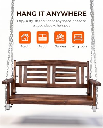 Outvita 44" Fir Wood Porch Swing with Reclined Backrest & Hanging Ch...