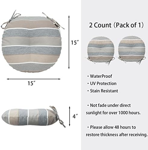 Bistro Chair Cushions 15 inch,Set of 2,Tufted Round Chair Cushions with Ties,...