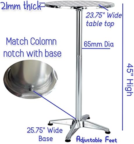 BTEXPERT Aluminum Indoor Outdoor 23.75" Round Restaurant Bar Height 45&q...