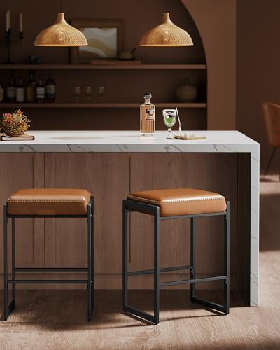 VASAGLE Bar Stools Set of 2, Counter Height, PU Leather, 26-Inch