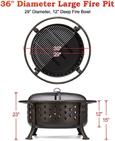 SINGLYFIRE 36 Inch Fire Pits for Outside Large Outdoor Wood Burning Crossweav...