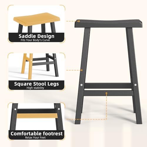 24-Inch Bar Stools (Set of 4) – Recycled Resin Counter Height Stools for Kitc...