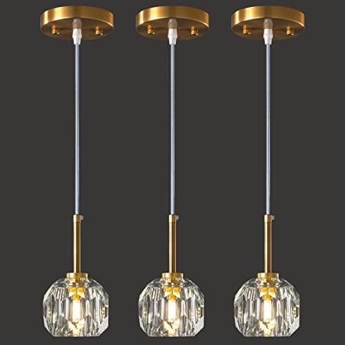 LMQNINE Mini Crystal Gold Pendant Lights Kitchen Island 3 Pack Pendant Light ...