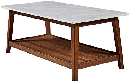 Teamson Home Kingston Wooden Coffee Table with Storage and Marble-Look Top fo...