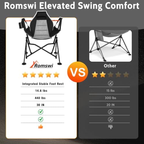 Romswi 1 Pcs Hammock Chair, Oversized Portable Folding Swinging Chair with Ad...