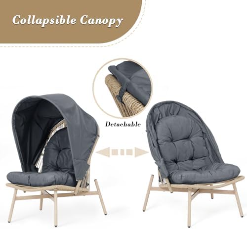 Athena Collection Patio Wicker Egg Chair with Folding Canopy, All-Weather Rat...
