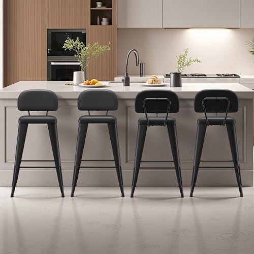 24 Inch Metal Bar stools Set of 4, Upholstered Counter Height Bar Stools with...