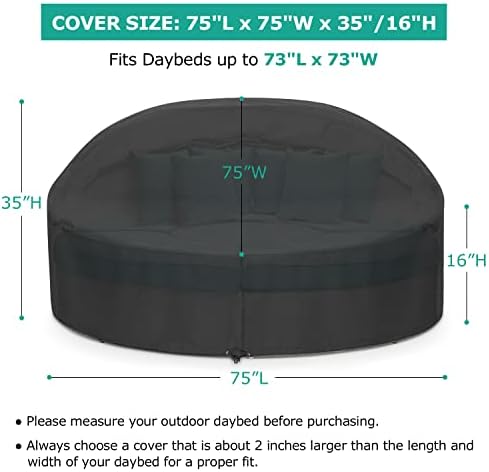 SunPatio Outdoor Daybed Cover, Heavy Duty Waterproof Round Canopy Sofa Bed Co...