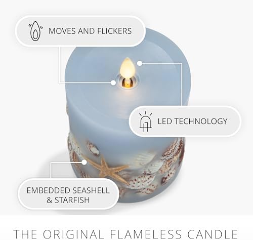 Luminara Flameless LED Candle Soft Chambray Embedded Seashell & Starfish ...