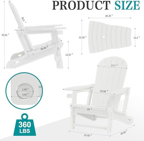 JY QAQA Outdoor Adirondack Chair Set of 2, All-Weather HDPE Patio Furniture w...