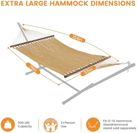 Lazy Daze XL Handwoven Caribbean Rope Hammock, 2+ Person Hammock