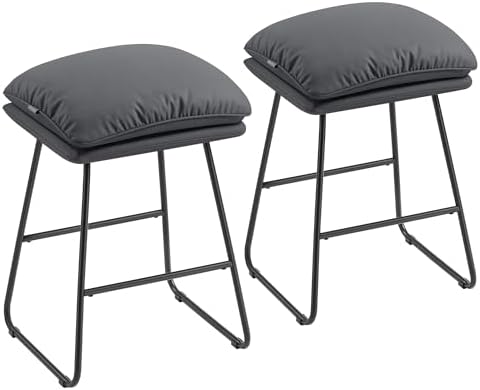 VASAGLE Bar Stools Set of 2, Leather, Metal Sled Legs, 25.6 Inches