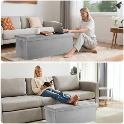 DUMOS 43 Inch Folding Storage Ottoman, Large Ottoman with Storage for Home