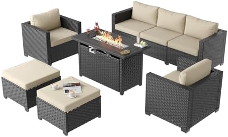 Aoxun Patio Furniture Set with Fire Pit Table, 6 Piece Outdoor Furniture Set ...