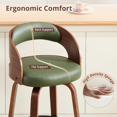 Swivel Bar Stools Set of 2,26" Faux Leather Upholstered Counter Height B...