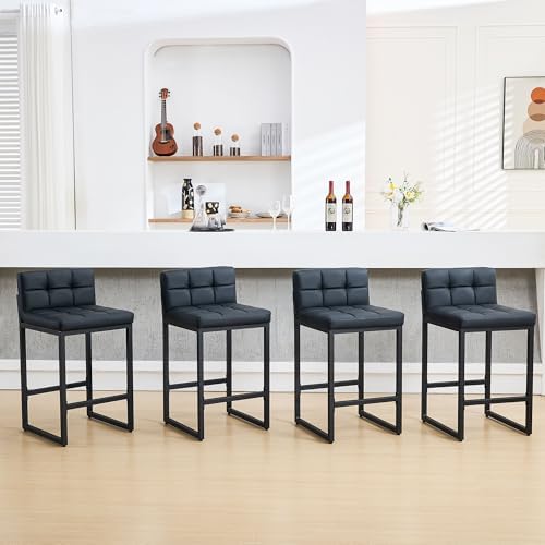 FIRAVOE Bar Stools Set of 4, PU Leather Counter Height Barstools with Low Bac...
