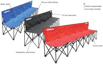Kwik Goal 6-Seat Kwik Bench, Black, Steel Frame with Woven Fabric Seats, 16&q...