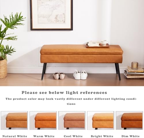 Ottoman with Storage Bench, Upholstered Large Entry Bench Cognac
