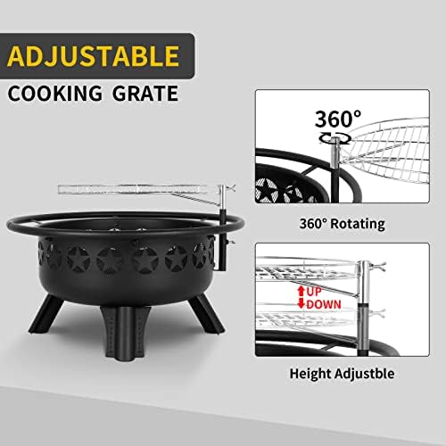 Hykolity 2 in 1 Fire Pit with Grill, Large 31" Wood Burning Fire Pit wit...