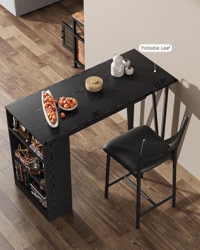 Garvee Extendable Bar Table and Chairs Set, 3 Piece Bar Table Set, Black
