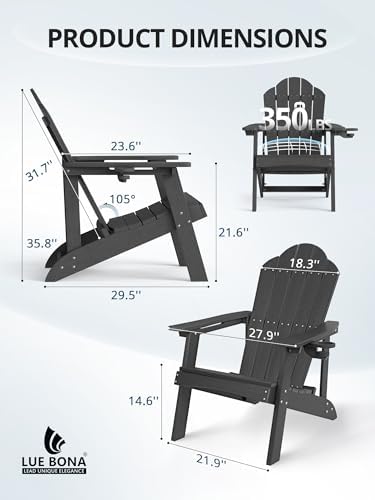 LUE BONA HDPE Adirondack Chairs Set of 2, Black Fire Pit Chairs
