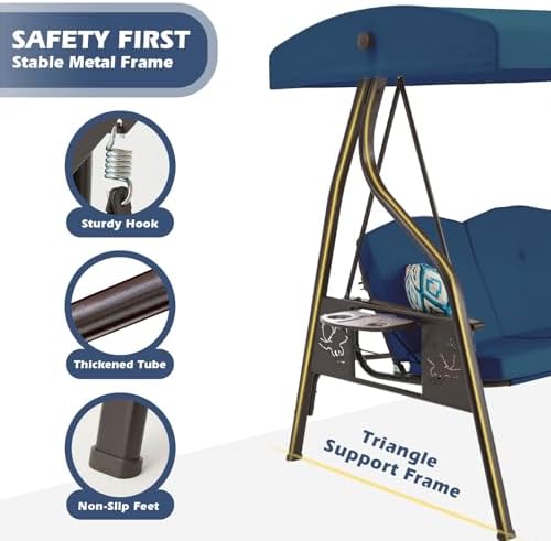 ZZW 3-Seat Outdoor Porch Swing with Stand, Patio Swing with Canopy, 2 in 1 Po...