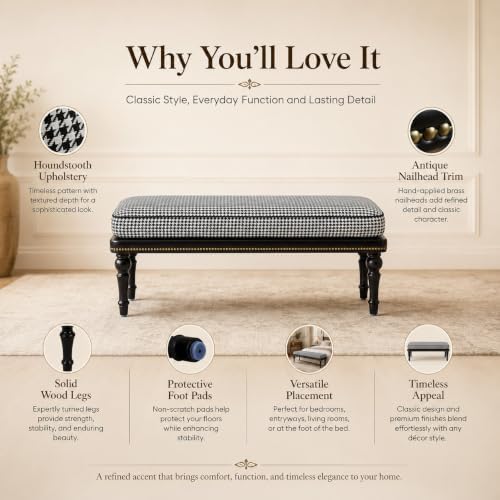 Forteek 47" Upholstered Bed End Bench for Bedroom, Vintage Bed Bench