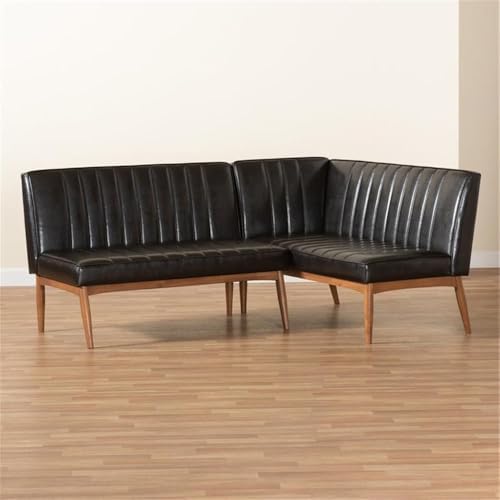 Baxton Studio Daymond Mid-Century Modern Dark Brown Faux Leather Upholstered ...