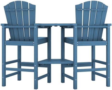 KINGYES Tall Adirondack Chair Set of 2 with Double Connecting Trays, Blue