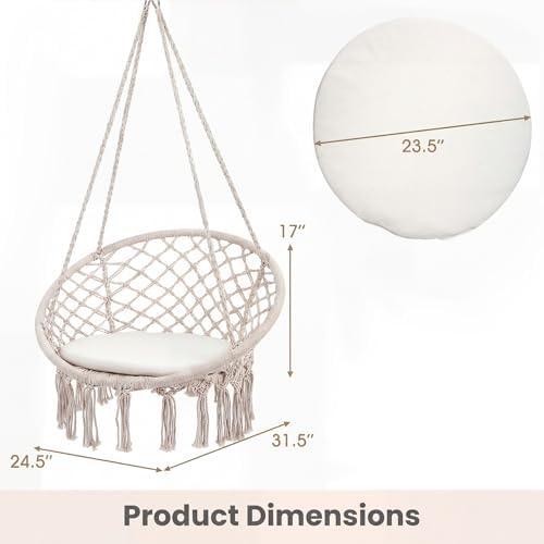Giantex Hammock Chair Macrame Swing, Boho Swing Chair with Round Seat Cushion...