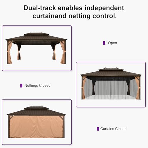 PURPLE LEAF Outdoor Hardtop Gazebo 13' x 17' Bronze Metal 4.7" W...