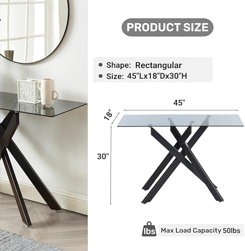 Edwin's Choice Black Glass Console Table Narrow Sofa Table with Grey Temp...