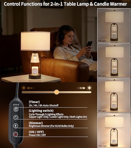 2-in-1 Candle Warmer Lamp with Timer and Dimmer, Black Decorative Table Lamp ...