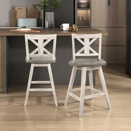 Lexicon Swivel Counter Height Stools Set of 2,X Back,Antique White/Grey