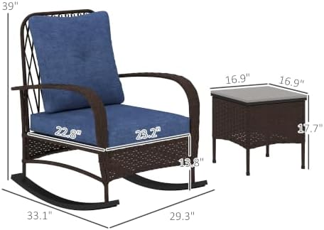 Outsunny 3 Piece Wicker Patio Furniture Set Rocking Chairs Cushions Brown