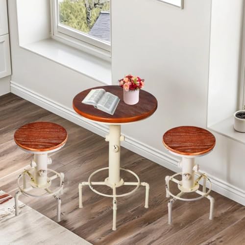 Topower Aged Antique Vintage Industrial Barstool Solid Wood Water Pipe Fire H...