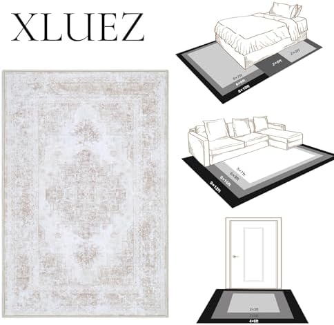 XLUEZ Area Rug 6x9 Living Room Rug, Machine Washable Vintage Distressed Medal...