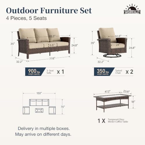 SUNSHINE VALLEY 5-Seat Patio Furniture Set, Outdoor High Back Sofa, Beige