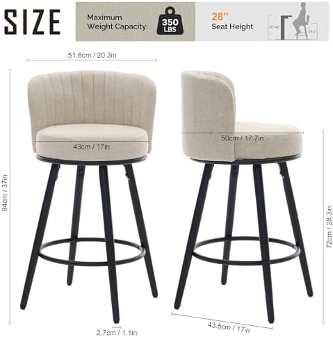 Swivel Bar Stools Set of 2, 28" Seat Height, Modern Design