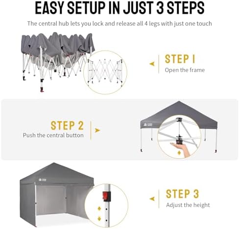 CROWN SHADES 10X10 Commercial Pop Up Canopy Tent with Sidewalls, Gray